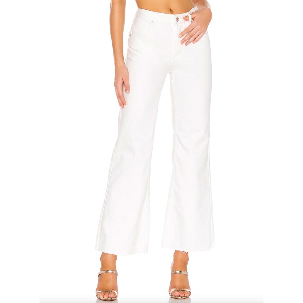 FREE PEOPLE High Rise Straight Flare Raw Hem Jeans